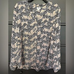 J Crew Zebra Print Button Down Collarless Blouse